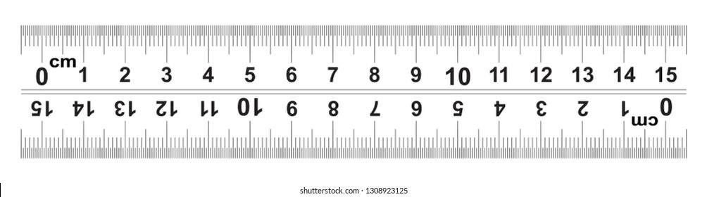 Ruler 15 centimeter. Ruler 150 mm. The direction of marking on the ruler from left to right and right to left. Value of division 0.5 mm. Precise length measurement device. Calibration grid.