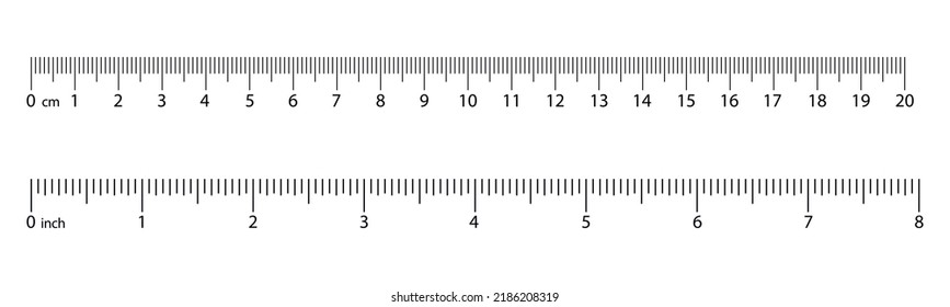 Ruler 20 cm, 8 inch.  Measuring tool with ruler scale. School measuring equipment.