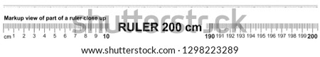 Ruler 200 cm. Precise measuring tool. Ruler scale 2,0 meter. Ruler grid 2000 mm. Metric centimeter size indicators.
