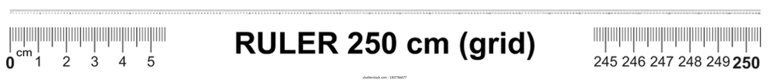 Ruler 250 centimeter. Measurement tool in cm. Calibration grid