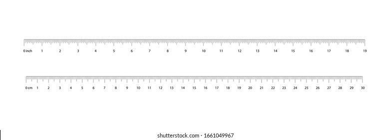 Ruler 30 centimeter. Value of division 1 mm. Ruler 12 inshes. Precise length measurement device. Vector illustration EPS 10.