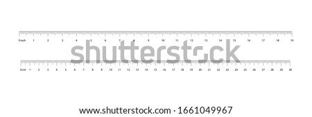 Ruler 30 centimeter. Value of division 1 mm. Ruler 12 inshes. Precise length measurement device. Vector illustration EPS 10. Foto stock © 