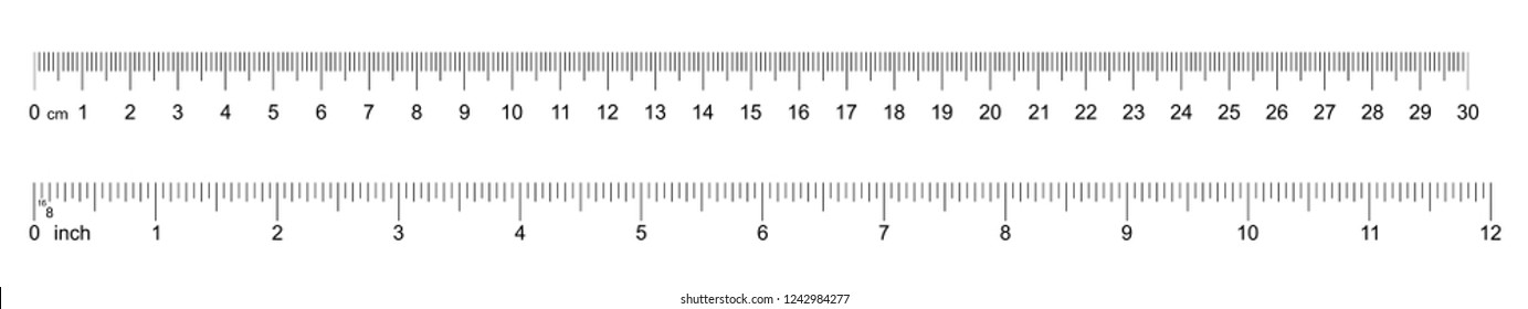 Ruler 30 cm, 12 inch. Set of ruler 30 cm 12 inch. Measuring tool. Ruler scale. Grid cm, inch. Size indicator units. Metric Centimeter, inch size indicators. Vector