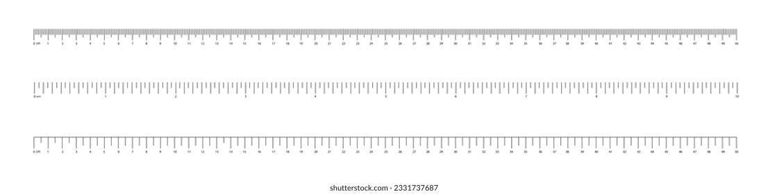 Regla 30 cm, 12 pulgadas. Reglas métricas y de entrada. Escala de medición de centímetros y pulgadas; véase indicador de métrica. Herramienta de medición. Escala de línea. Mesh cm, pulgada. Bloques de indicador de tamaño. Conjunto aislado de vectores.