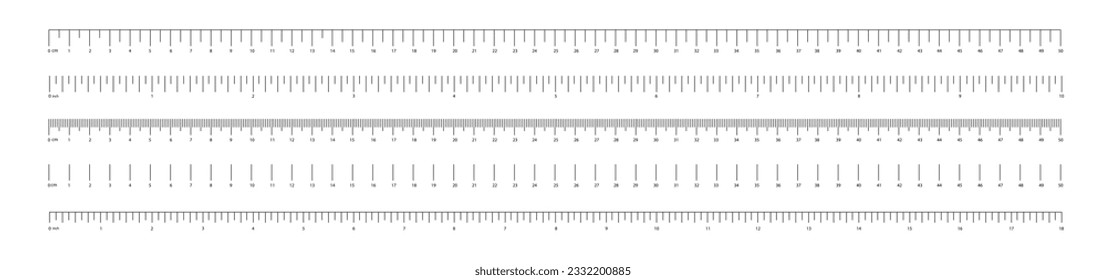 Regla 30 cm, 12 pulgadas. Reglas métricas y de entrada. Escala de medición de centímetros y pulgadas; véase indicador de métrica. Herramienta de medición. Escala de línea. Mesh cm, pulgada. Bloques de indicador de tamaño. Conjunto aislado de vectores.