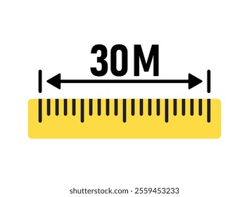 Ruler 30 meters icon in flat style. Measure scale vector illustration on isolated background. Ruler scale sign business concept.