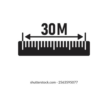 Ruler 30 meters icon in flat style. Measure scale vector illustration on isolated background. Ruler scale sign business concept.