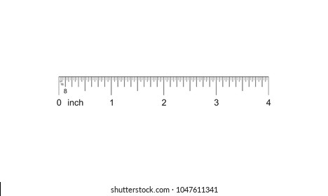 Ruler 4 inch. 4-inch grid with a division to one thirty-second. Measuring tool. Ruler Graduation. Ruler grid 4-inch. Size indicator units. Metric inch size indicators. EPS10