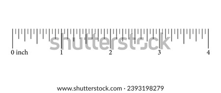 Ruler 4 inch scale. Measuring tool. Ruler graduation template. Simple size indicator units. Metric inch size indicators. Vector illustration. Eps.