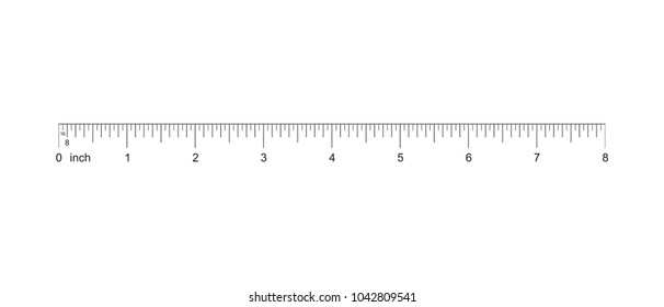Ruler 8 inch. 8-inch grid with a division to one sixteenth. Measuring tool. Ruler Graduation. Ruler grid 8-inch. Size indicator units. Metric inch size indicators. Vector EPS10
