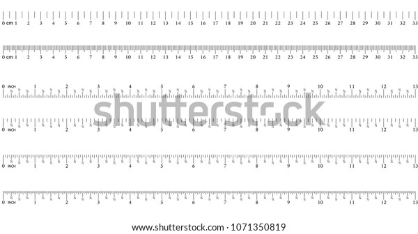 Ruler 8 inch.16\
inch. 32 inch. Graduation of an inch. 33 cm. Measuring tool. Ruler\
Graduation. Ruler grid 33 cm. Size indicator units. Metric\
Centimeter size indicators.\
Vector