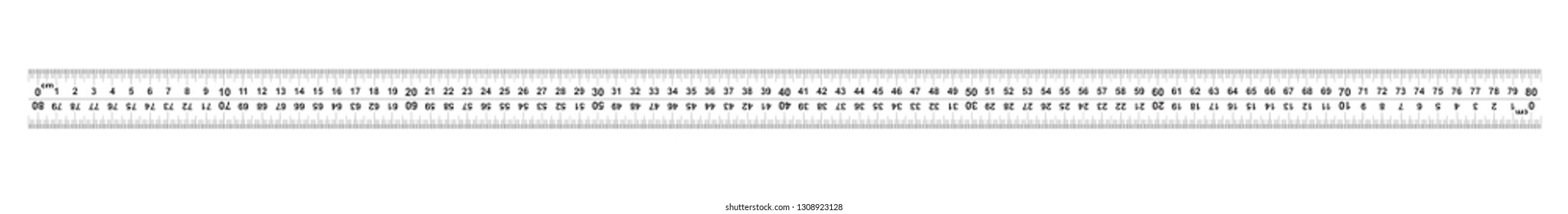 Ruler 80 centimeter. Ruler 800 mm. The direction of marking on the ruler from left to right and right to left. Value of division 0.5 mm. Precise length measurement device. Calibration grid.