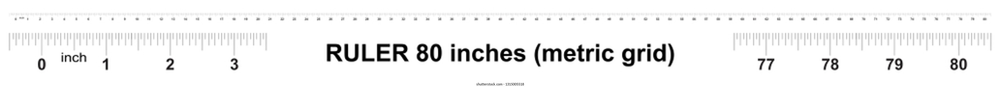Ruler 80 inches. Metric inch size indicator. Decimal system grid. Measuring tool.