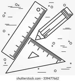 Ruler, angle and pencil icon thin line for web and mobile, modern minimalistic flat design. Vector dark grey icon on light grey background.