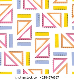 Ruler back to school seamless hand-drawn vector pattern. Part of collection