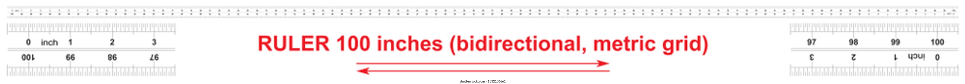 Ruler bidirectional 100 inches. Metric calibration grid. Precise measuring tool