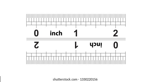 Ruler bidirectional 2 inches. Imperial calibration grid. The division price is 1/32 inch. Ruler double sided. Precise measuring tool. 