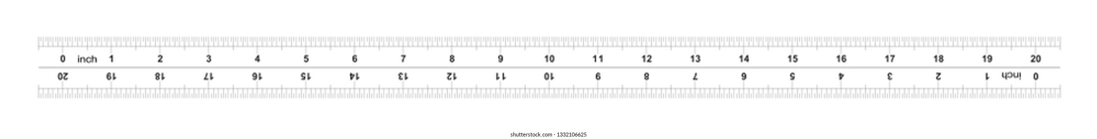 Ruler bidirectional 20 inches. Metric calibration grid.   Precise measuring tool