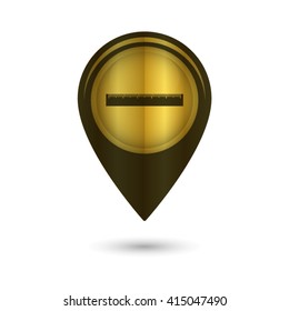 ruler - black vector icon; golden  map pointer
