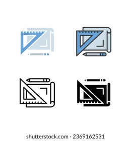 Ruler, canvas, Paper, and pencil for Drawing design Or sketch Project equipment. Engineering, architect draft for App, website.Architecture icon. Vector illustration design on white background. EPS10