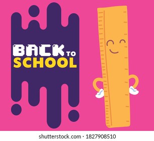 diseño de caricatura de regla, Volver a la escuela tema de clase de enseñanza Ilustración vectorial