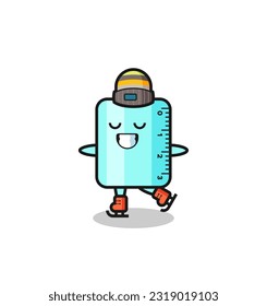 ruler cartoon as an ice skating player doing perform , cute style design for t shirt, sticker, logo element