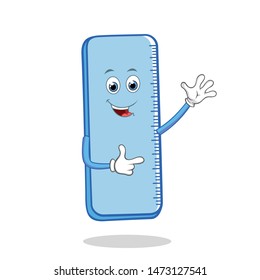 Ruler Cartoon Mascot Character Walking Happily.  Waving For Greeting And Pointing. 
