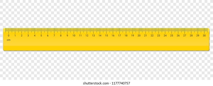 Ruler centimeter cm scale. Vector school, plastic yellow ruler with centimeters measurement