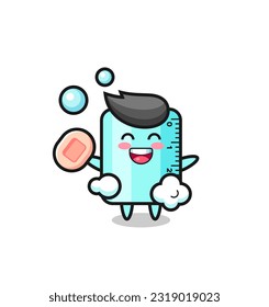 ruler character is bathing while holding soap , cute style design for t shirt, sticker, logo element