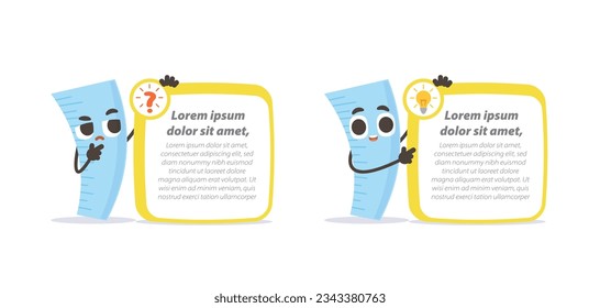 Ruler character cartoon design with question and idea text box frame for message illustration vector. Education concept.
