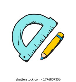 ruler and color pencil. Vector illustration.