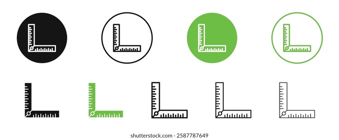 Ruler combined icons in black and green colors collection