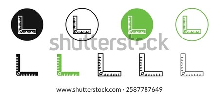 Ruler combined icons in black and green colors collection