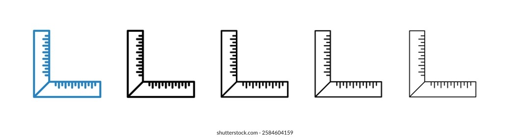 Ruler combined icons in five different stroke sizes