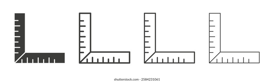 Ruler combined icons set. Liner outlined and flat black color