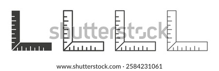 Ruler combined icons set. Liner outlined and flat black color