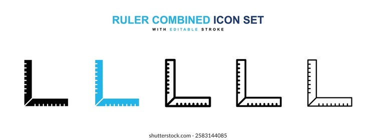 Ruler combined icons vector collection in black and blue colors on white background