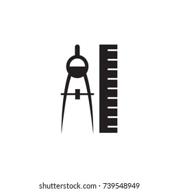 ruler and compass icon on white background