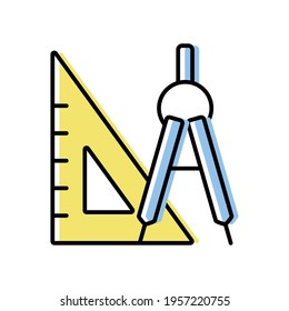 ruler and compasses. science and education. color vector icon in flat style