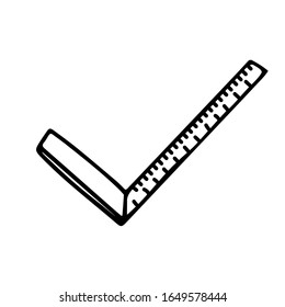 Ruler corner in doodle style. Isolated outline. Hand drawn vector illustration in black ink on white background.