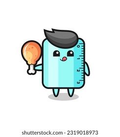 ruler cute mascot is eating a fried chicken , cute style design for t shirt, sticker, logo element