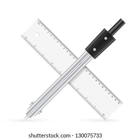 Ruler and drawing compass icon on a white background.