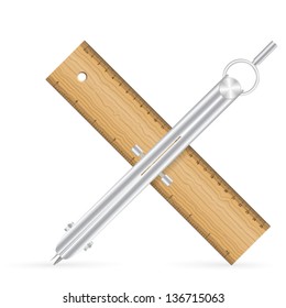Ruler and drawing compass icon on a white background.