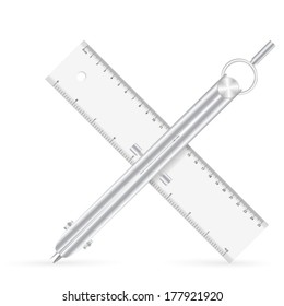 Ruler and drawing compass icon on a white background.