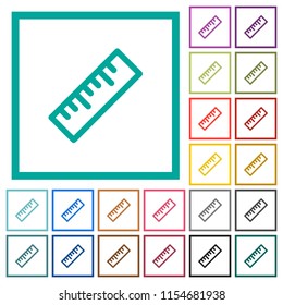 Ruler flat color icons with quadrant frames on white background