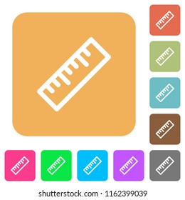 Ruler flat icons on rounded square vivid color backgrounds.