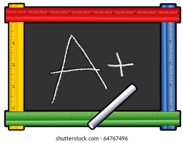 Ruler Frame Chalkboard, multi color blackboard in red, blue, yellow and green, for back to school, education, literacy projects. EPS8 compatible.