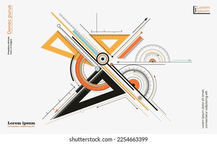 Ruler and goniometer. Vector illustration of measurement tools in a minimalist style. Sketch for creativity.