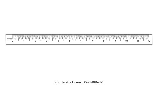 Ruler icon from 0 to 12 inches 0-12" isolated on the white background ruler division one thirty-second inch 1-32