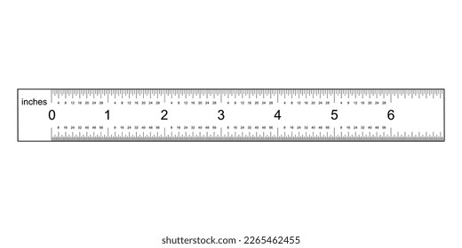 Ruler icon from 0 to 6 inches 0-6" isolated on the white background ruler division one thirty-second inch 1-32 and ruler division one sixty-fourth of an inch 1-64 